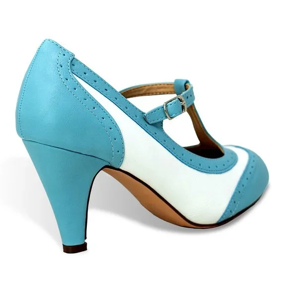 Chase & Chloe Mary Jane Oxford Pumps - Retro Round Toe Shoe with Ankle S… - Picture 3 of 5